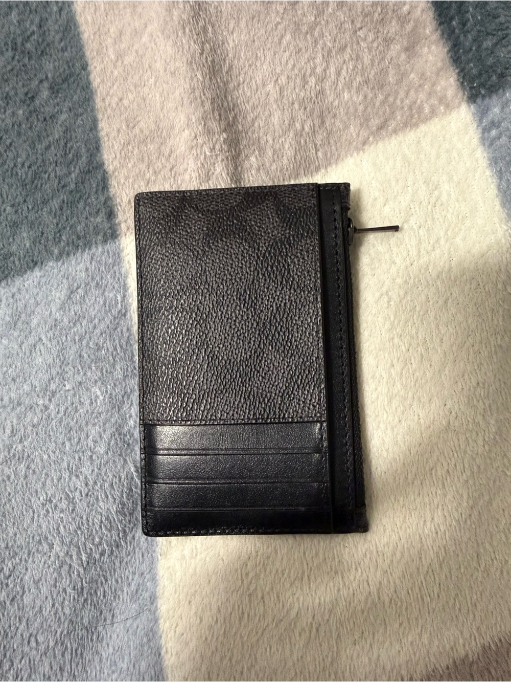 Men's Black Leather Card Wallet with Zip Pocket